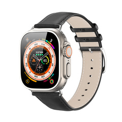 Ремешок из кожи черного цвета от Dux Ducis для смарт часов Apple Watch 42, 44, 45, 46, 49мм, серия YS Series