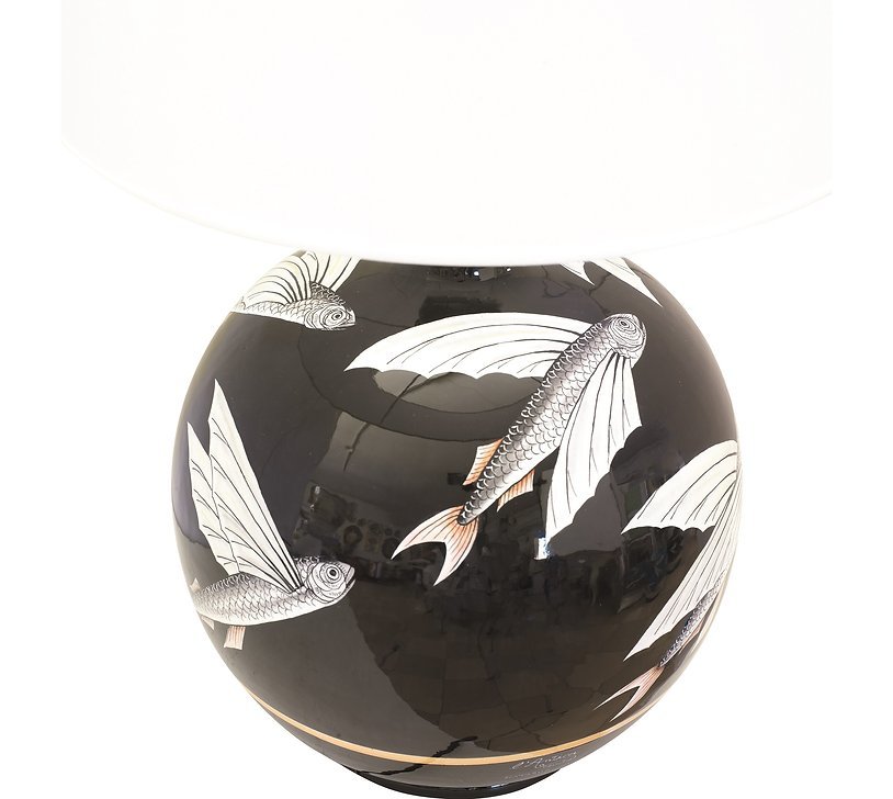 Ceramic lamp with white shade Flying Fish collection