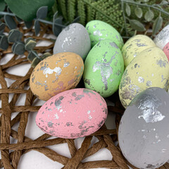 Яйцо разноцветное из пенопласта, Пастельные оттенки, пятнистые, пасхальный декор, размер 3*4 см, набор 10-12 шт.
