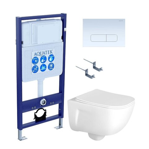 Комплект унитаза с инсталляцией Aquatek Set Aquatek Дива 4в1 с сиденьем Микролифт и клавишей смыва Хром глянцевый