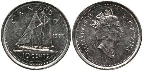10 центов 1997 год. Парусник. UNC