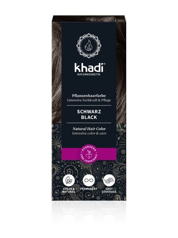 ЧЕРНЫЙ натуральная краска для волос Khadi Naturprodukte, 100 гр   (Срок годности до 04.2024)
