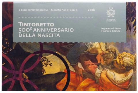 2 евро 2018 Сан-Марино - 500 лет со дня рождения Якопо Тинторетто (в буклете)