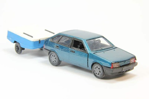 VAZ-2109 Lada Samara hatchback 5-doors blue metallic with trailer Skif Agat Mossar Tantal 1:43