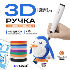 3D ручка Myriwell RP300B + 10 цветов пластика PCL и 10 трафаретов