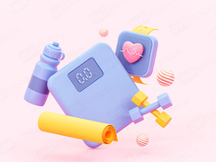 3D-иллюстрация весов, умных часов и фитнес-аксессуаров