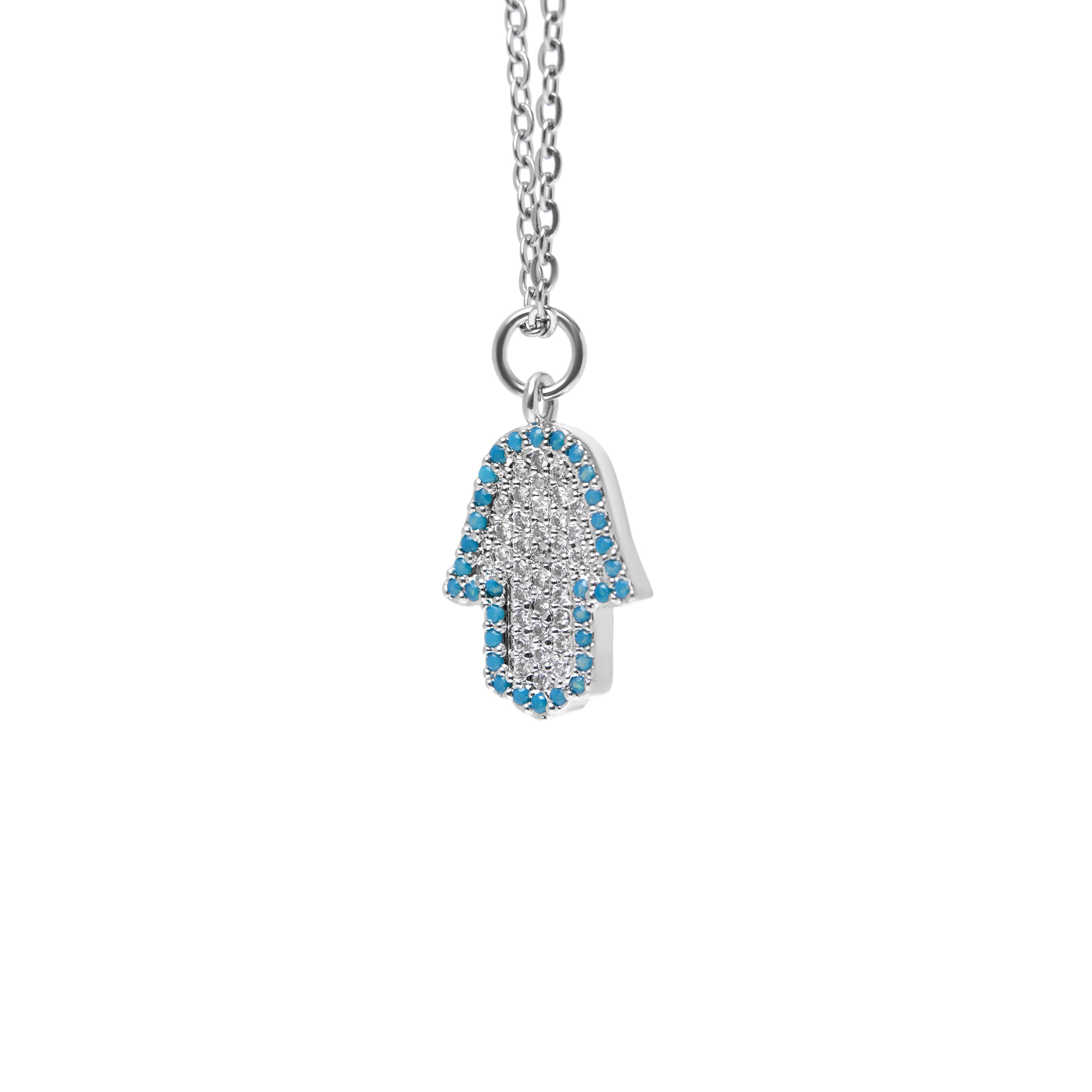 Hamsa Crystal Necklace - Silver