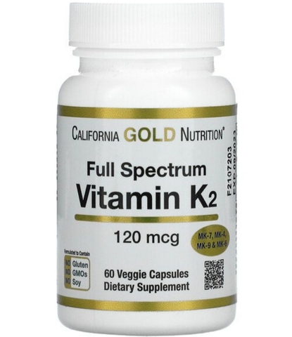 California gold Nutrition, витамин K2 полного спектра действия, 120 мкг, 60 растительных капсул