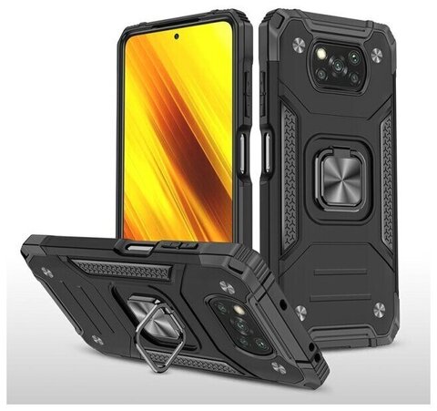 Противоударный чехол Strong Armour Case с кольцом для Xiaomi Poco X3 (Черный)