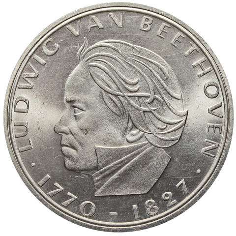5 марок 1970 (F) Германия (200 лет со дня рождения Людвига ван Бетховена) AU серебро