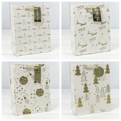 
          Пакет подарочный 18 х 23 х 10 см Набор 4 шт "Новый год" с тиснением (Белый)