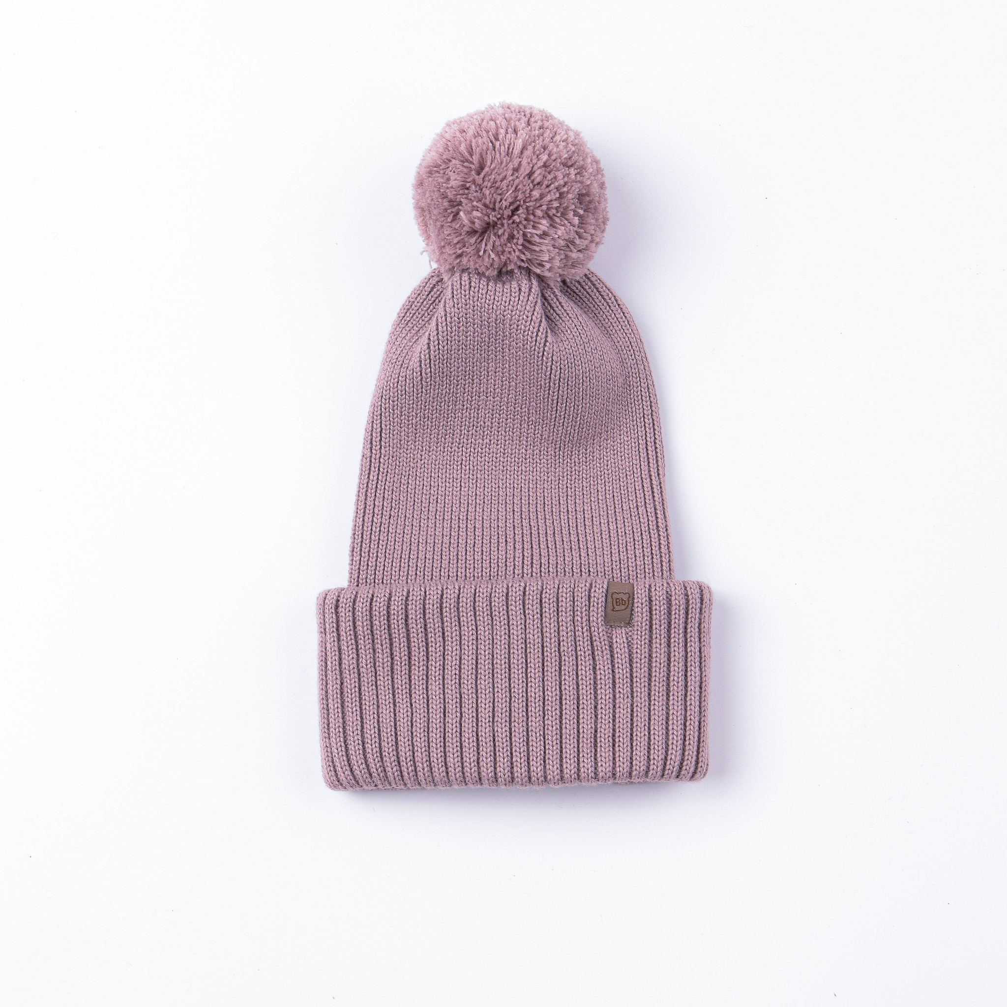 Double turn-up hat with pompon - Gray Rose