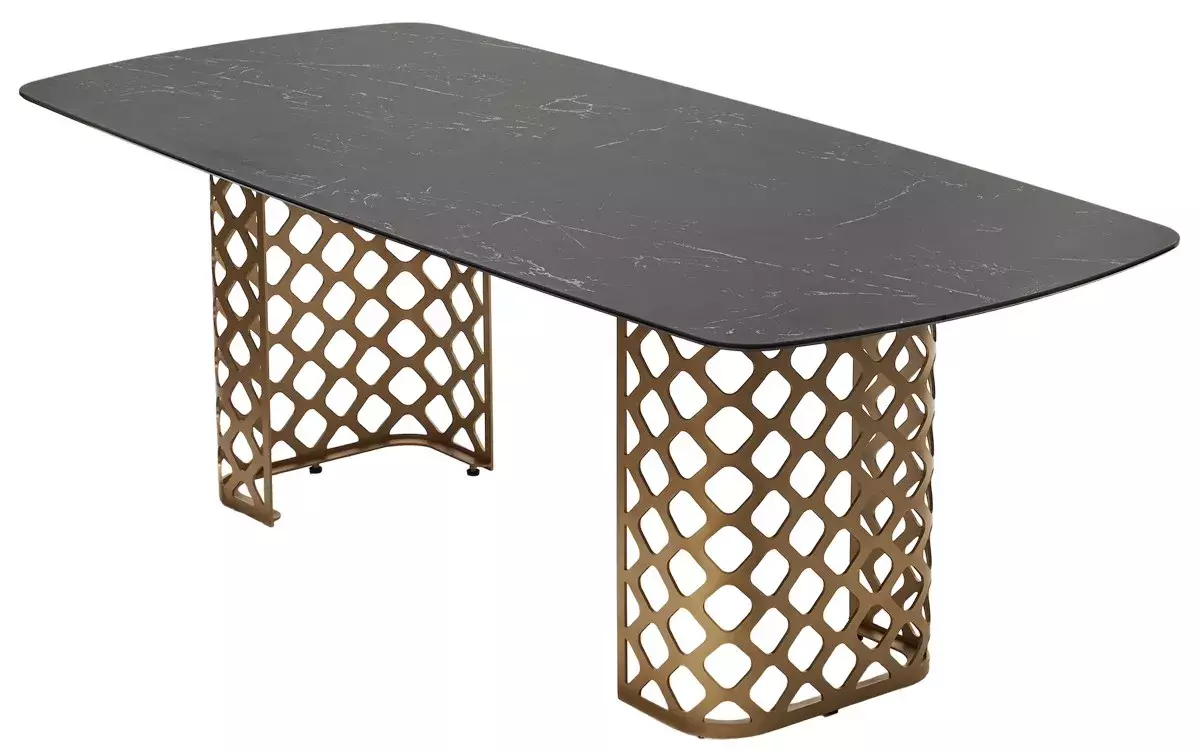 Стол CHIAVARI 220 KL-116 Черный мрамор матовый, итальянская керамика / бронзовый, DISAUR
