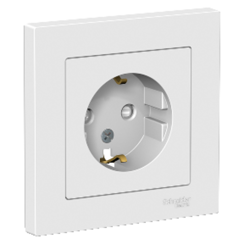 Розетка с заземлением со шторками, 16А, в сборе. Цвет Белый. Schneider Electric AtlasDesign. ATN000144