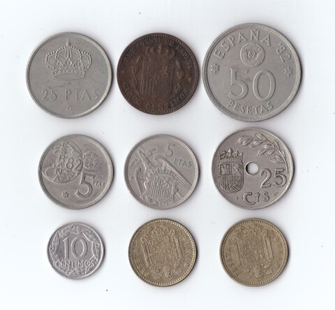 Набор монет Испания 9 шт. Разные . 1877, 1937,1903,1906,57,59,66,82 гг. XF