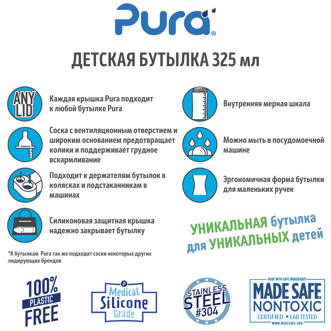 Купить Детская стальная бутылочка для кормления Pura Kiki 325 ml в  интернет-магазине PuraRussia