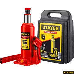 STAYER RED FORCE, в кейсе, 5 т, 216 - 413 мм, бутылочный гидравлический домкрат, Professional (43160-5-K)