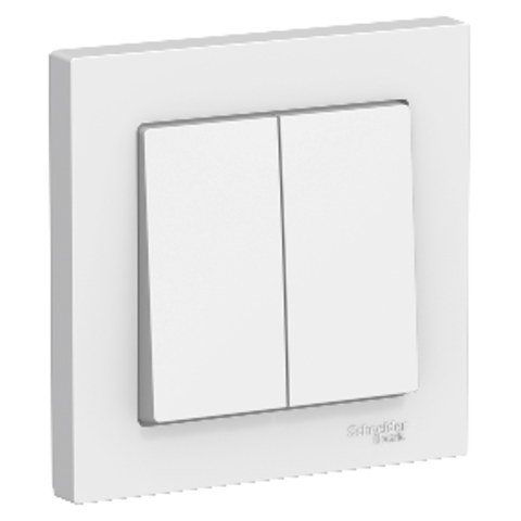 Выключатель двухклавишный, 10АХ, в сборе. Цвет Белый. Schneider Electric AtlasDesign. ATN000152