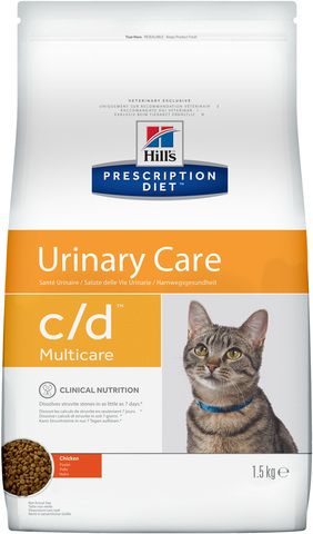 купить хиллс  диетический Hill’s™ Prescription Diet™ Feline c/d™ Multicare Urinary Care сухой корм для взрослых кошек, профилактика МКБ с курицей 1.5 кг