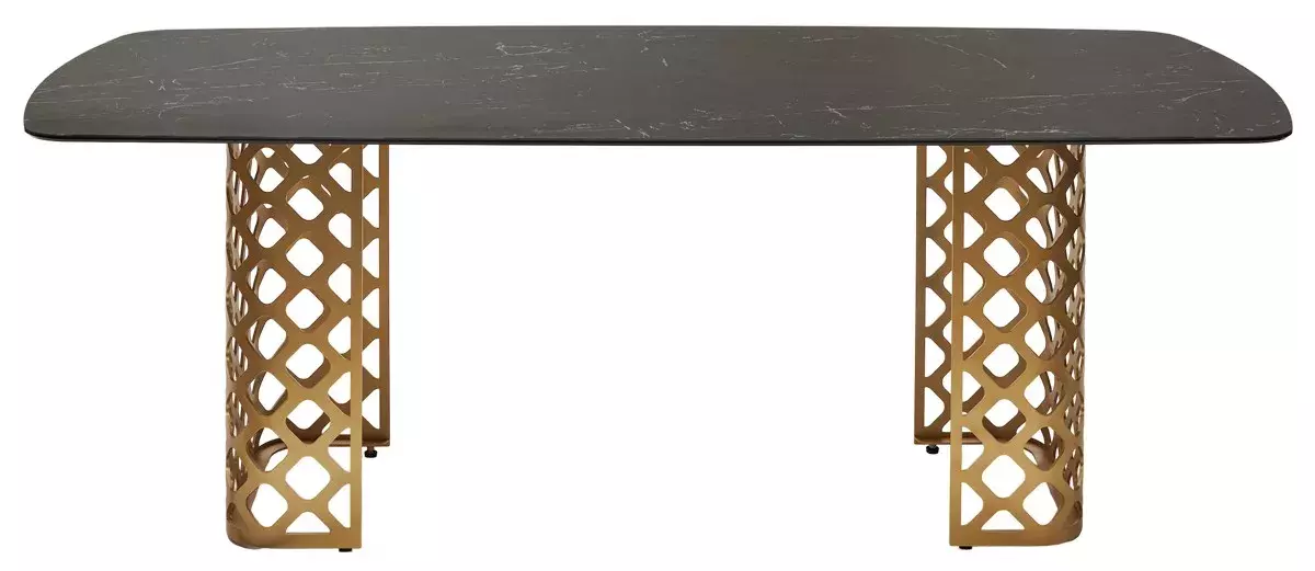 Стол CHIAVARI 220 KL-116 Черный мрамор матовый, итальянская керамика / бронзовый, DISAUR