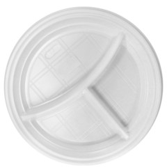 Тарелка одноразовая пластиковая белая 3-х секционная 100 штук в упаковке