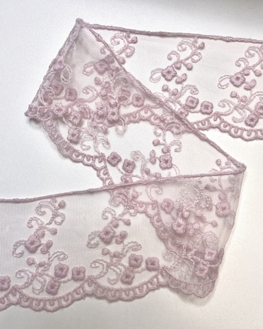 Тесьма из сетки с вышивкой, цвет розовый, 80 мм