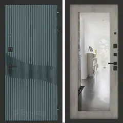 Входная металлическая дверь с зеркалом Бункер B-13 Веллюто верде / зеркало в рамке ФЛЗ - 603 Бетон светлый
