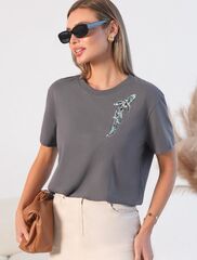 Нарядная футболка с принтом пайетками из премиального хлопка с эластаном  D49.124 (132416)