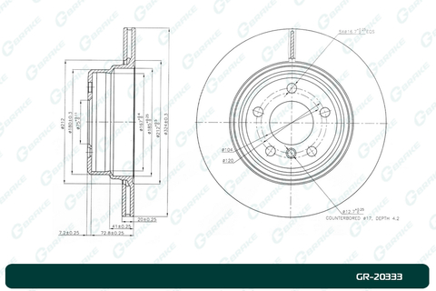 Диск тормозной вентилируемый G-brake  GR-20333