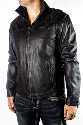 Affliction | Куртка мужская кожаная War Leather Jacket Black A884 перед