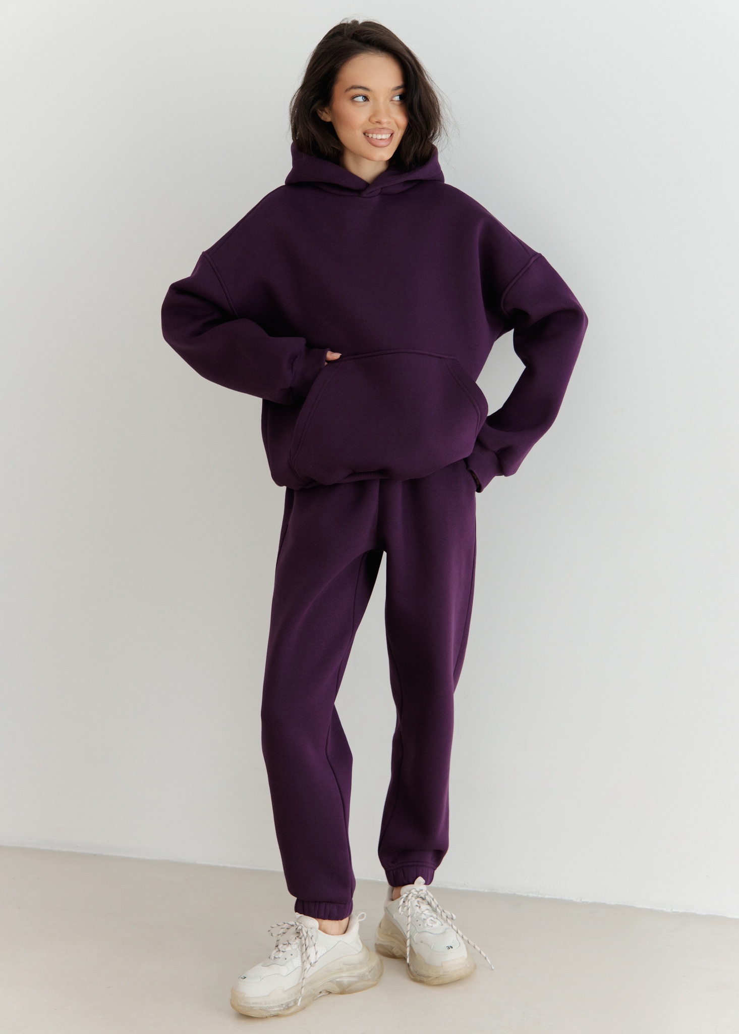 Джоггеры OVERSIZE, с начесом, темно-фиолетовые