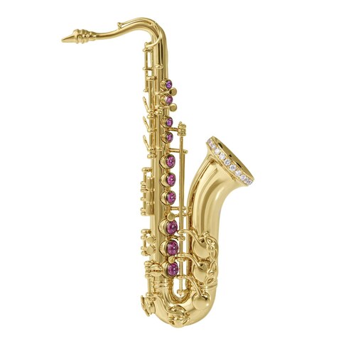 Брошь Саксофон c Рубинами и Бриллиантами, Эмаль, Brs0267-4/2