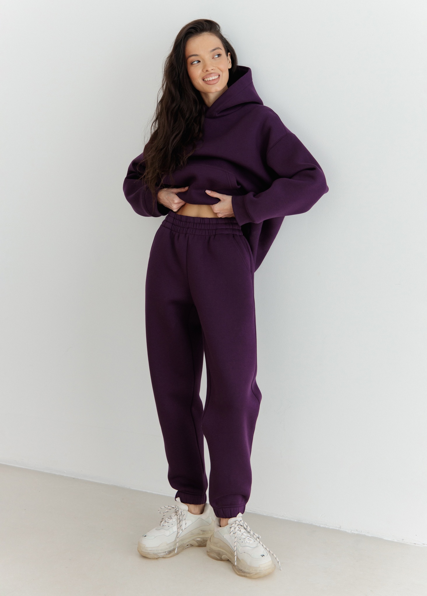 Джоггеры OVERSIZE, с начесом, темно-фиолетовые