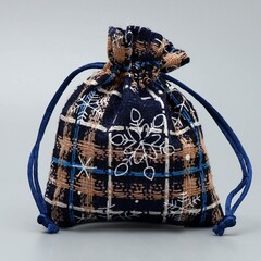 Мешочек подарочный холщовый, Снежинки, Темно-синий, 10*12 см, 1 шт.