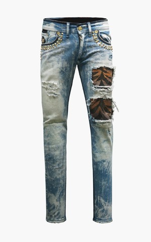 The Saints Sinphony | Джинсы мужские TIGER SKIN RIPPED MEDIUM BLUE JEAN TSG456 перед