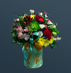 Букет в шляпной коробке Голубой лазурит