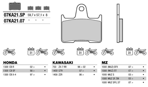 07KA2107 колодки тормозные МОТО(FDB2111)