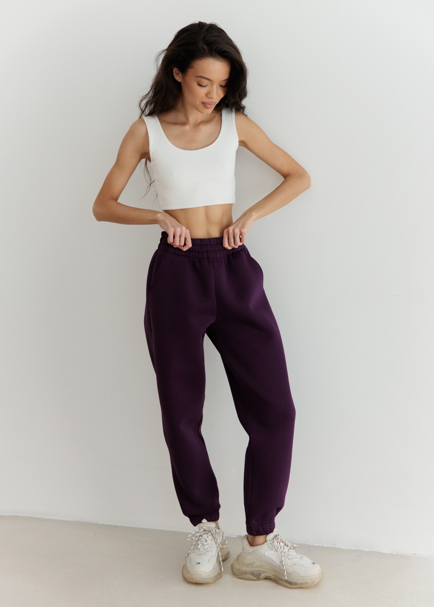 Джоггеры OVERSIZE, с начесом, темно-фиолетовые