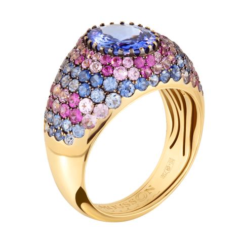 Кольцо c Танзанитом, Розовыми и Голубыми Сапфирами, R0072-0/41