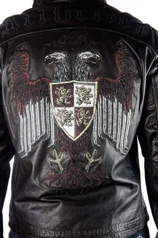 Affliction | Куртка мужская кожаная War Leather Jacket Black A884 вышивка на спине двуглавый орёл