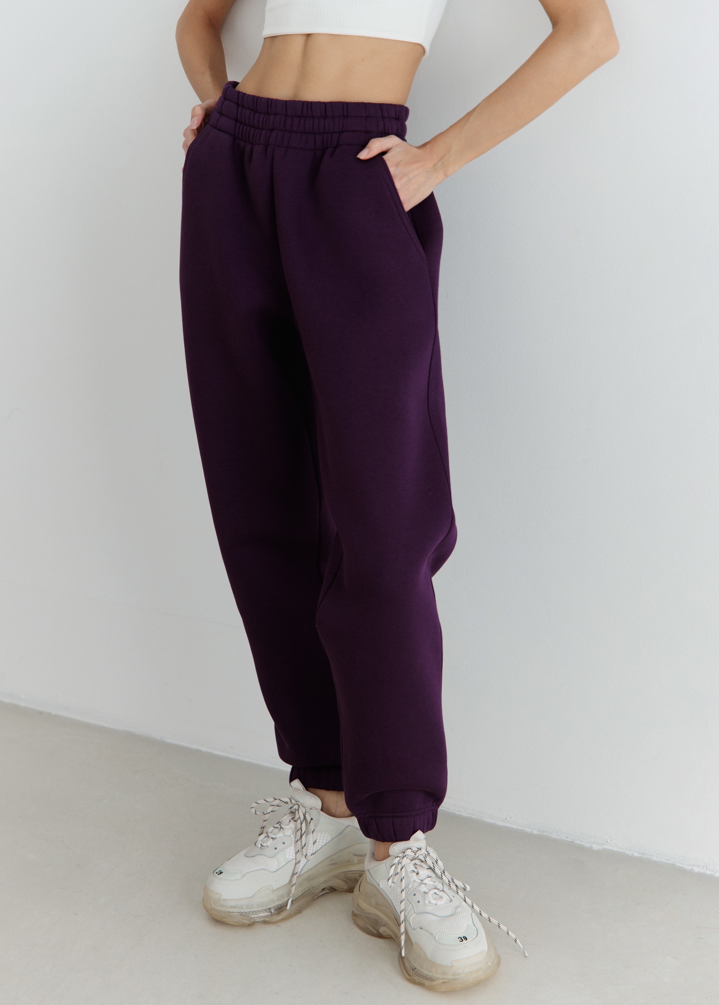 Джоггеры OVERSIZE, с начесом, темно-фиолетовые