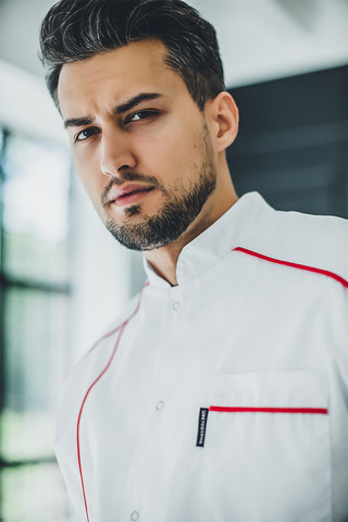 китель пм м17 х/б стретч белый/красный