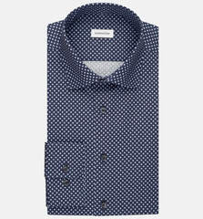 Сорочка Seidensticker Shaped Fit 01.845315-18 тёмно-синяя в горошек, удлиненный рукав
