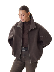 Объемная куртка шоколадного цвета из замши