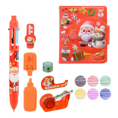 
          Канцелярский набор Basir с цветным текстовыделителем, 6-ти цветной ручкой, скотчем и блокнотом, серия "Новогодние", ассорти, 19.5*11.5 см