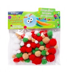 
          Декоративный материал Alingar, "Яркий взрыв" (крас,зел,бел,беж), пушистые помпоны, 80 шт, микс, пакет с европодвесом