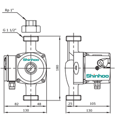 Shinoo Basic 25-12 N 180 циркуляционный насос без гаек, нерж. сталь (71223001)