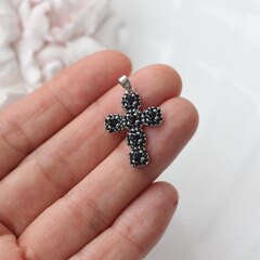 Подвеска Крестик с черными фианитами 27*19 мм, родий, П999
