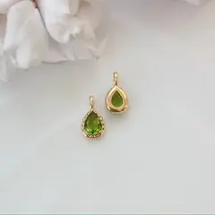 Подвеска Капля с зелёным фианитом, 15*8 мм, позолота, П425