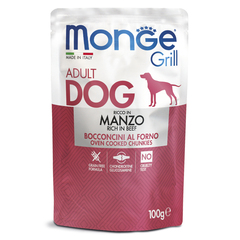 Влажный корм Monge Dog Grill для собак с говядиной, паучи 100 г - 24 шт